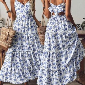 Floral Blue and White Maxi Dress